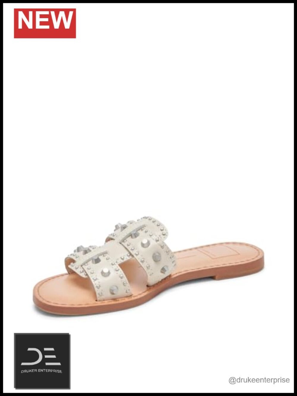Studded Platform Slide Sandals Leather Synthetic Rubber Sole Slingback